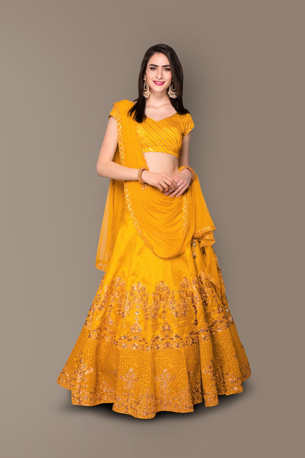 Sophisticated Yellow Colored Party wear Embroidered Lehenga Choli ClothsVilla