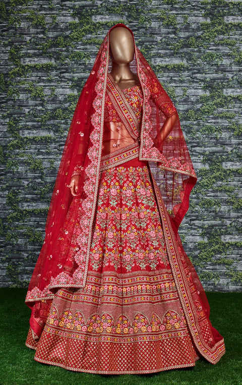Breathtaking Red Colored Bridal wear Embroidered Lehenga Choli ClothsVilla Main image