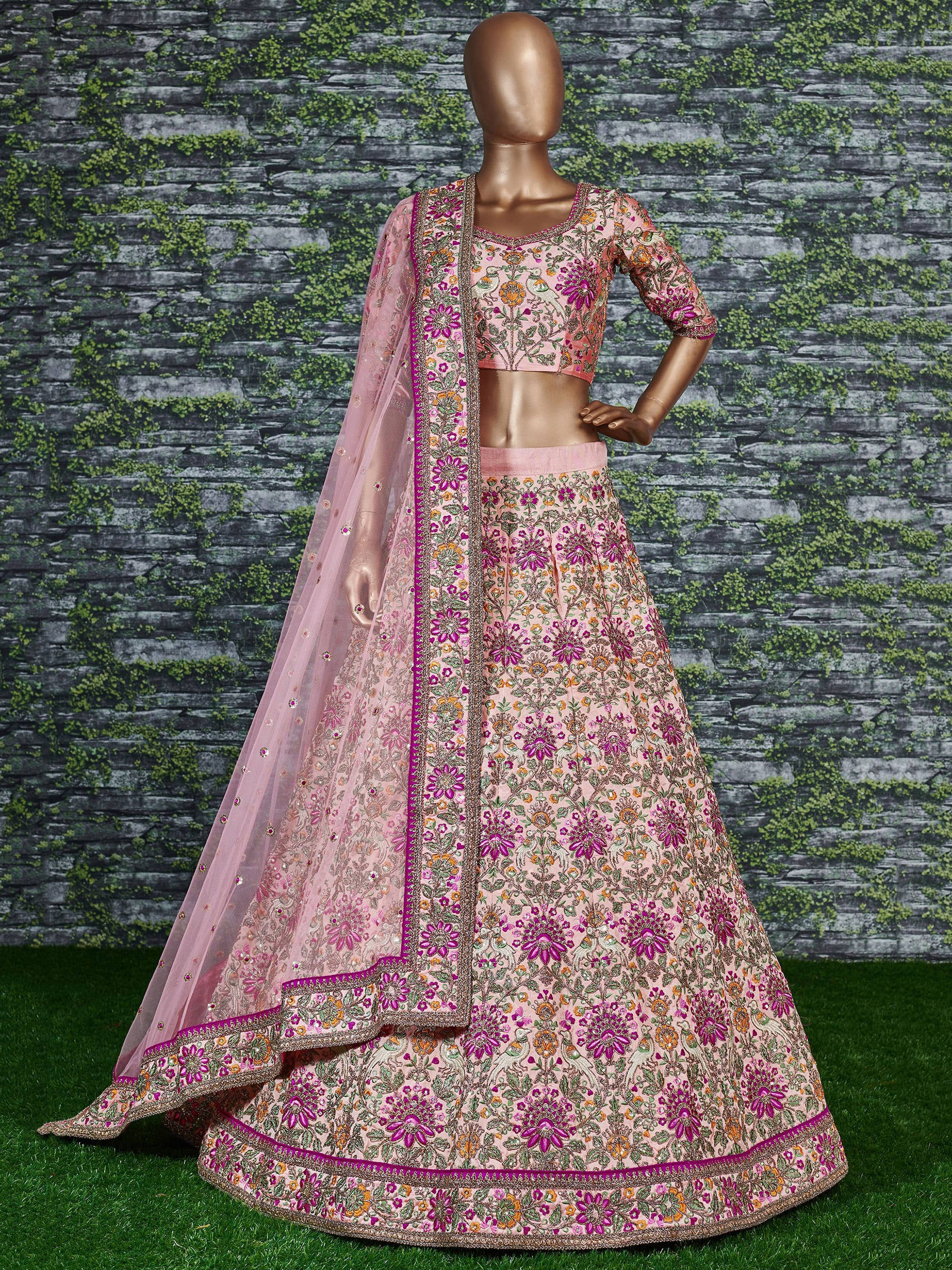 Prominent peach Colored Bridal wear Embroidered Lehenga Choli Secondary image
