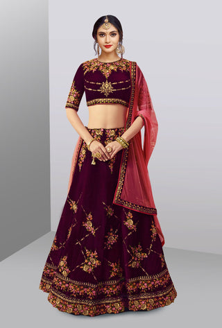 Stunning Purple Colored Partywear Embroidered Lehenga Choli ClothsVilla