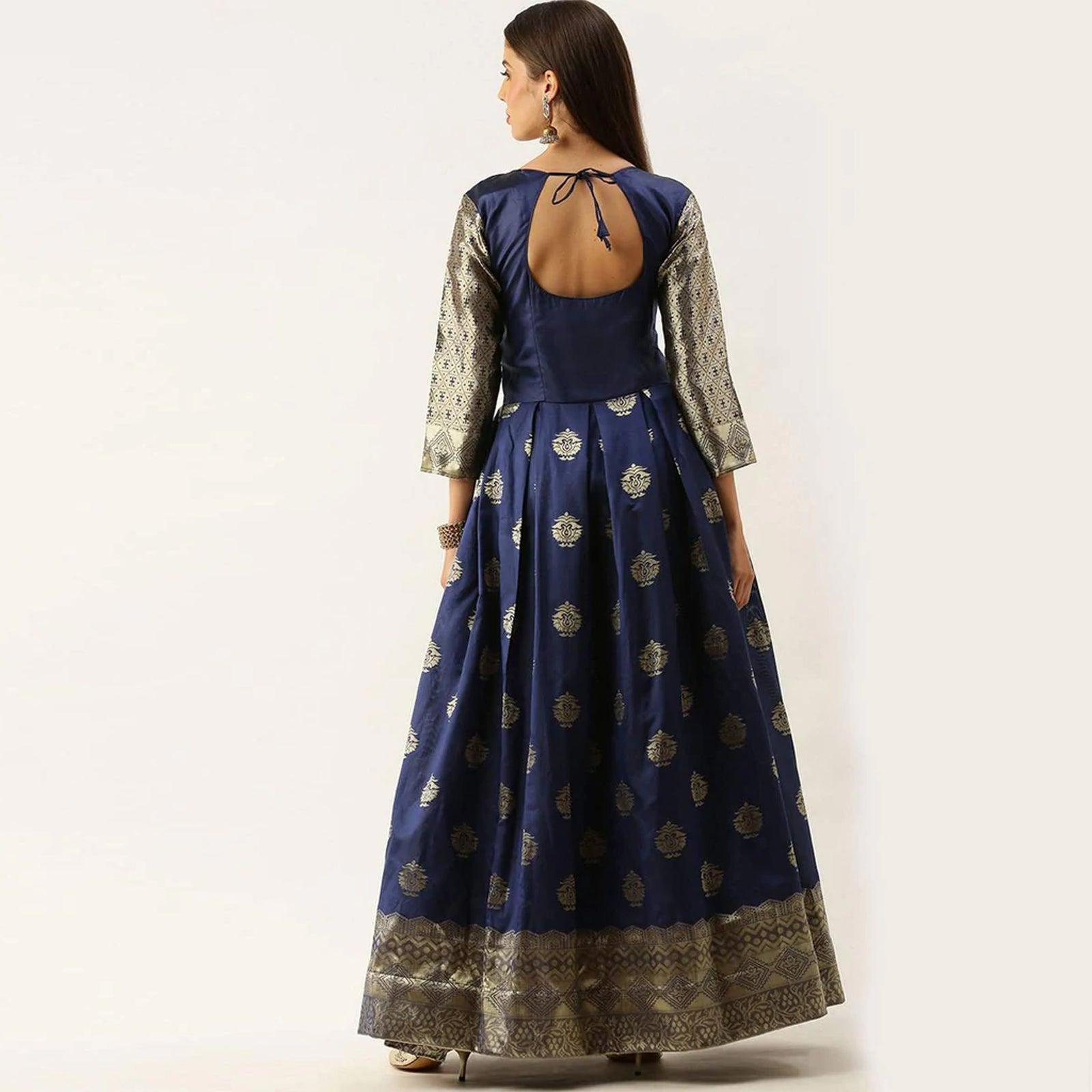 Dark Blue Color Box Cut Soft Silk Gown ClothsVilla