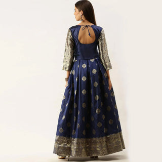 Dark Blue Color Box Cut Soft Silk Gown ClothsVilla