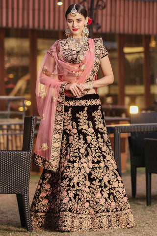 Exceptional Maroon Colored Wedding Wear Embroidered Lehenga Choli ClothsVilla