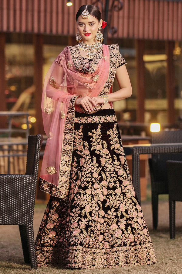 Exceptional Maroon Colored Wedding Wear Embroidered Lehenga Choli ClothsVilla