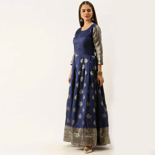 Dark Blue Color Box Cut Soft Silk Gown ClothsVilla