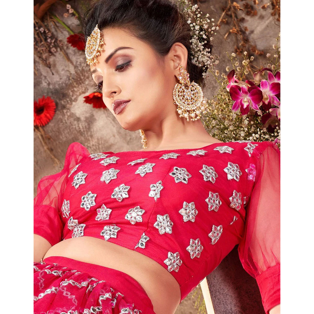Pink Lehenga Choli in Net with Heavy Embroidery Work ClothsVilla