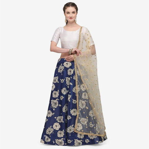 Dark Blue Color Zari Silk Lehenga Choli with Net Dupatta ClothsVilla Main image