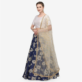 Dark Blue Color Zari Silk Lehenga Choli with Net Dupatta ClothsVilla