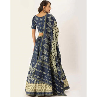 Dark Blue Lehenga Choli with Maslin Silk Dupatta ClothsVilla