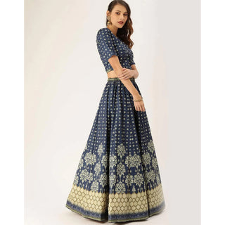 Dark Blue Lehenga Choli with Maslin Silk Dupatta ClothsVilla