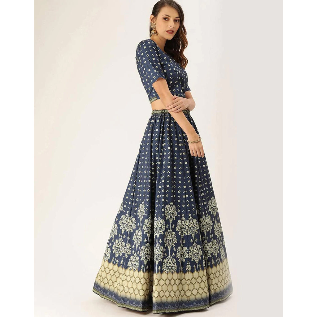 Dark Blue Lehenga Choli with Maslin Silk Dupatta ClothsVilla