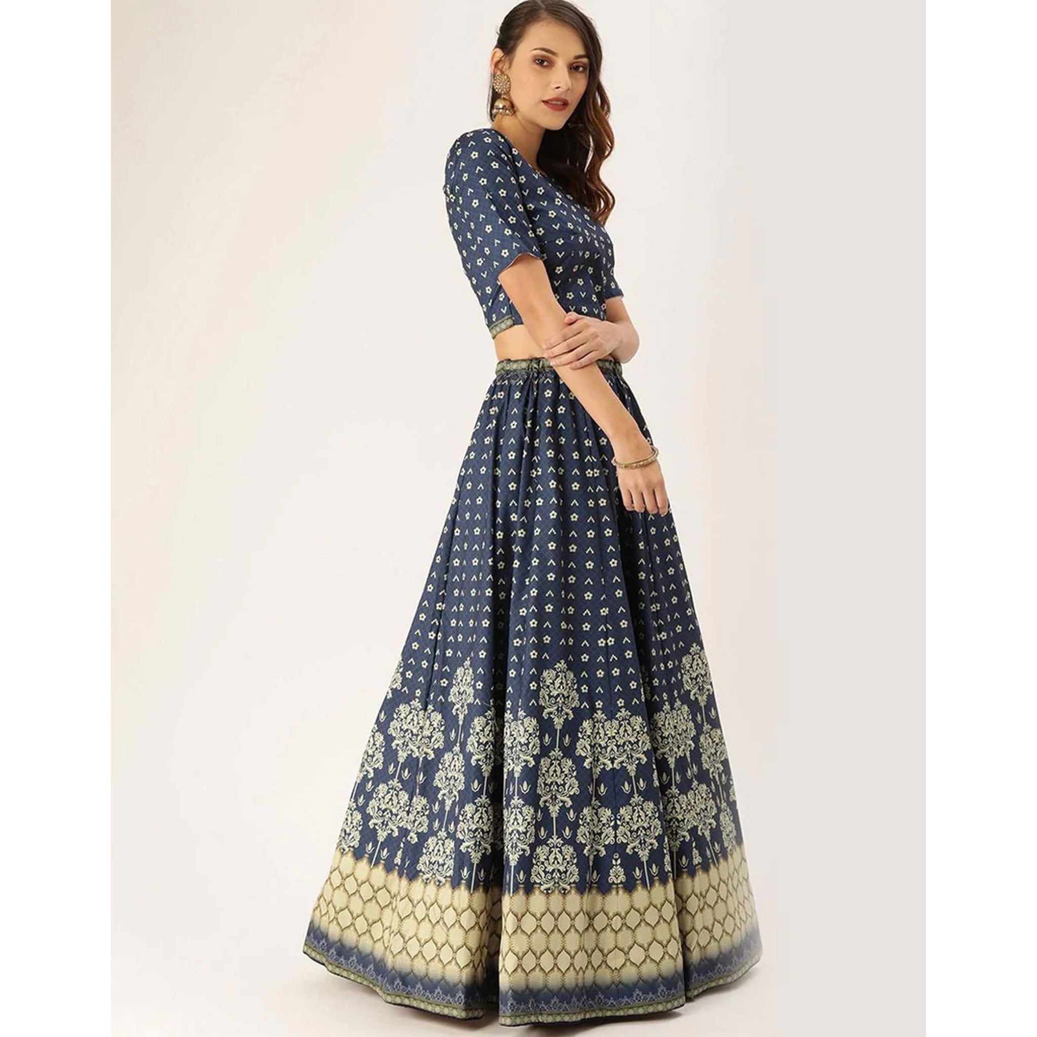 Dark Blue Lehenga Choli with Maslin Silk Dupatta ClothsVilla