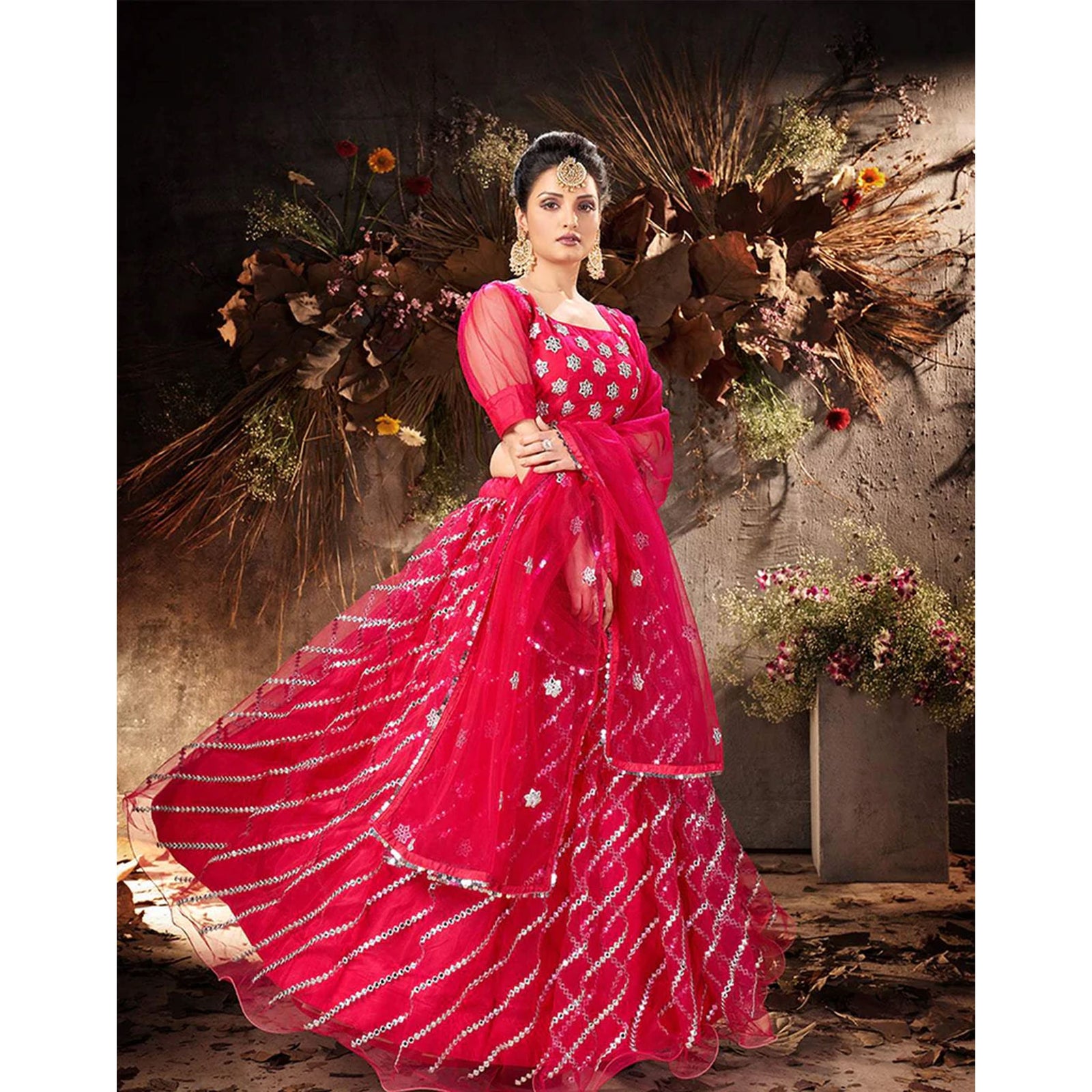 Pink Lehenga Choli in Net with Heavy Embroidery Work ClothsVilla