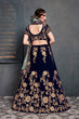 Load image into Gallery viewer, Beautiful Navy Blue Bridal Wear Embroidered Velvet Lehenga Choli ClothsVilla