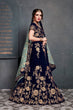 Load image into Gallery viewer, Beautiful Navy Blue Bridal Wear Embroidered Velvet Lehenga Choli ClothsVilla