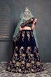 Load image into Gallery viewer, Beautiful Navy Blue Bridal Wear Embroidered Velvet Lehenga Choli ClothsVilla