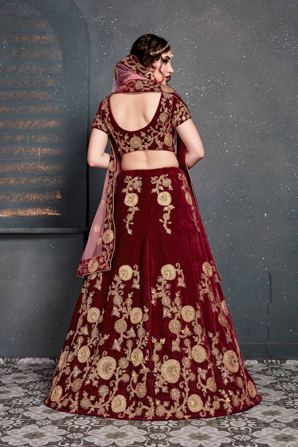 Innovative Maroon Bridal Wear Embroidered Velvet Lehenga Choli ClothsVilla
