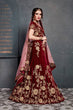 Load image into Gallery viewer, Innovative Maroon Bridal Wear Embroidered Velvet Lehenga Choli ClothsVilla