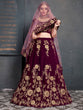 Load image into Gallery viewer, Purple Embroidered Velvet Bridal Semi Stitched Lehenga Choli ClothsVilla