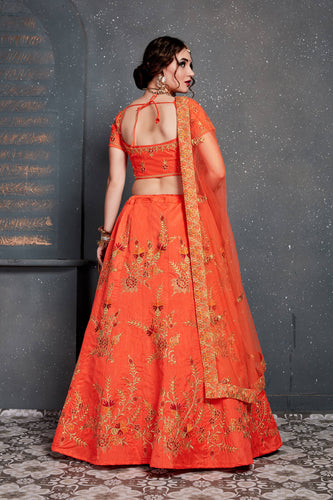 Hypnotic Orange Colored Slub Silk Lehenga Choli ClothsVilla