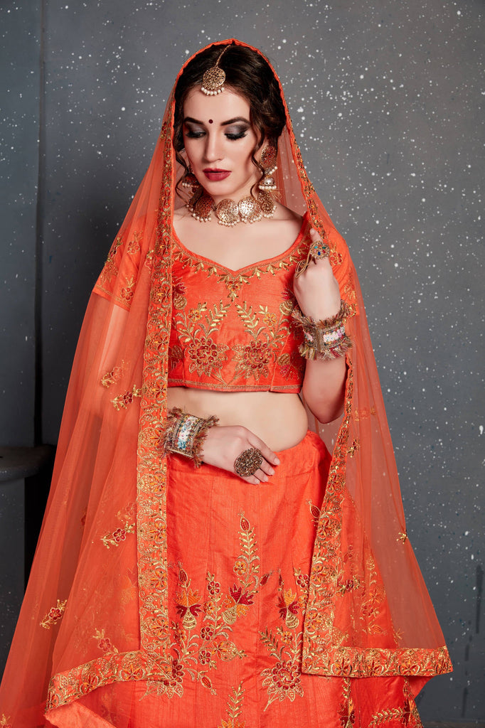 Indian Bridal Wear - Tyohar Lehenga - Elegant Orange Lengha Choli – B Anu  Designs