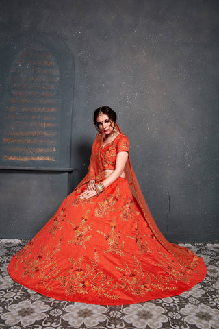 Hypnotic Orange Colored Slub Silk Lehenga Choli ClothsVilla