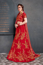 Load image into Gallery viewer, Flaunt Red Bridal Wear Embroidered Slub Silk Lehenga Choli ClothsVilla