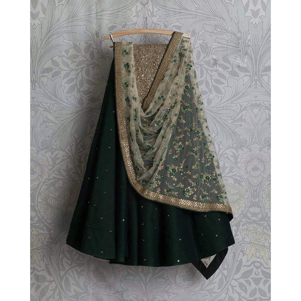 Dark Green Georgette Sequin Work Bridal Lehenga Choli ClothsVilla