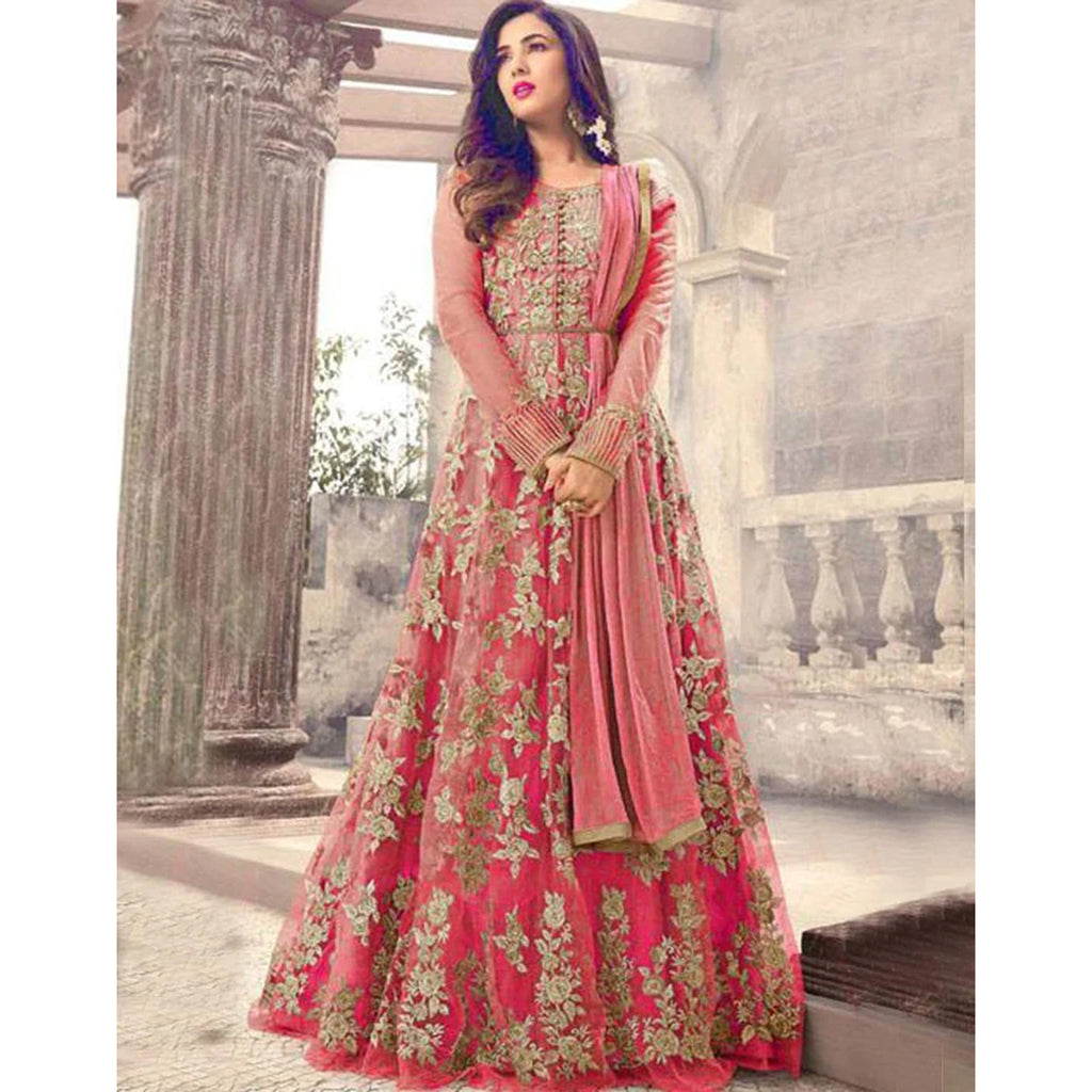 Dark Pink Designer Gown with Heavy Embroidery and Stone Work ClothsVilla
