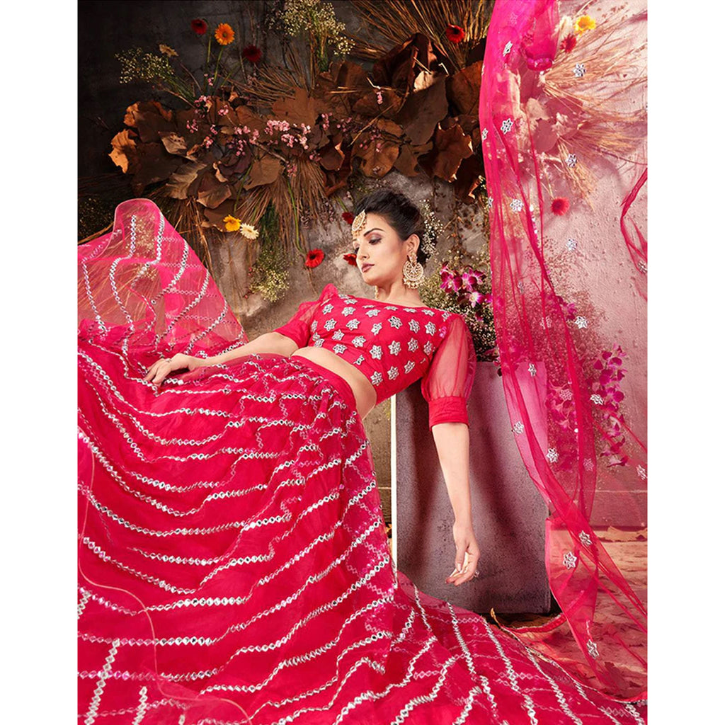 Pink Lehenga Choli in Net with Heavy Embroidery Work ClothsVilla