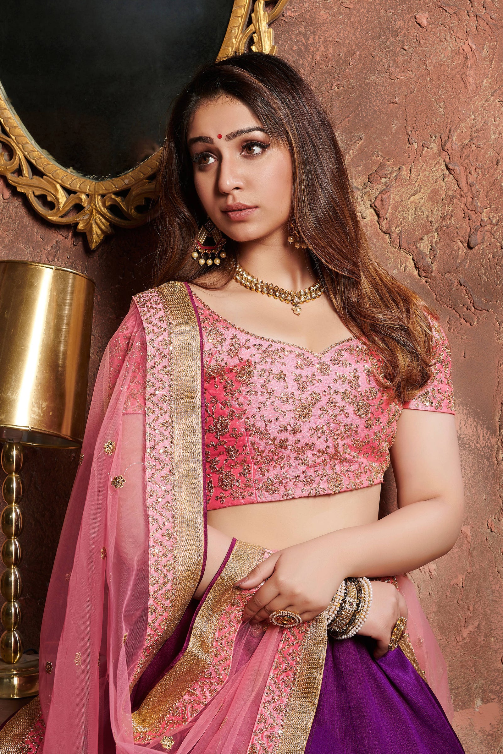 Gorgeous Purple-Pink Embroidered Mulberry Silk Wedding Lehenga Choli ClothsVilla