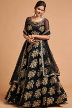 Load image into Gallery viewer, Charming Black Zari Embroidered Net Wedding Wear Lehenga Choli ClothsVilla