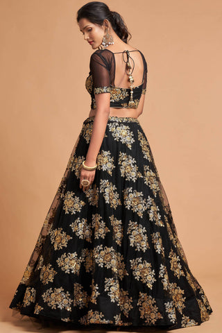 Charming Black Zari Embroidered Net Wedding Wear Lehenga Choli ClothsVilla