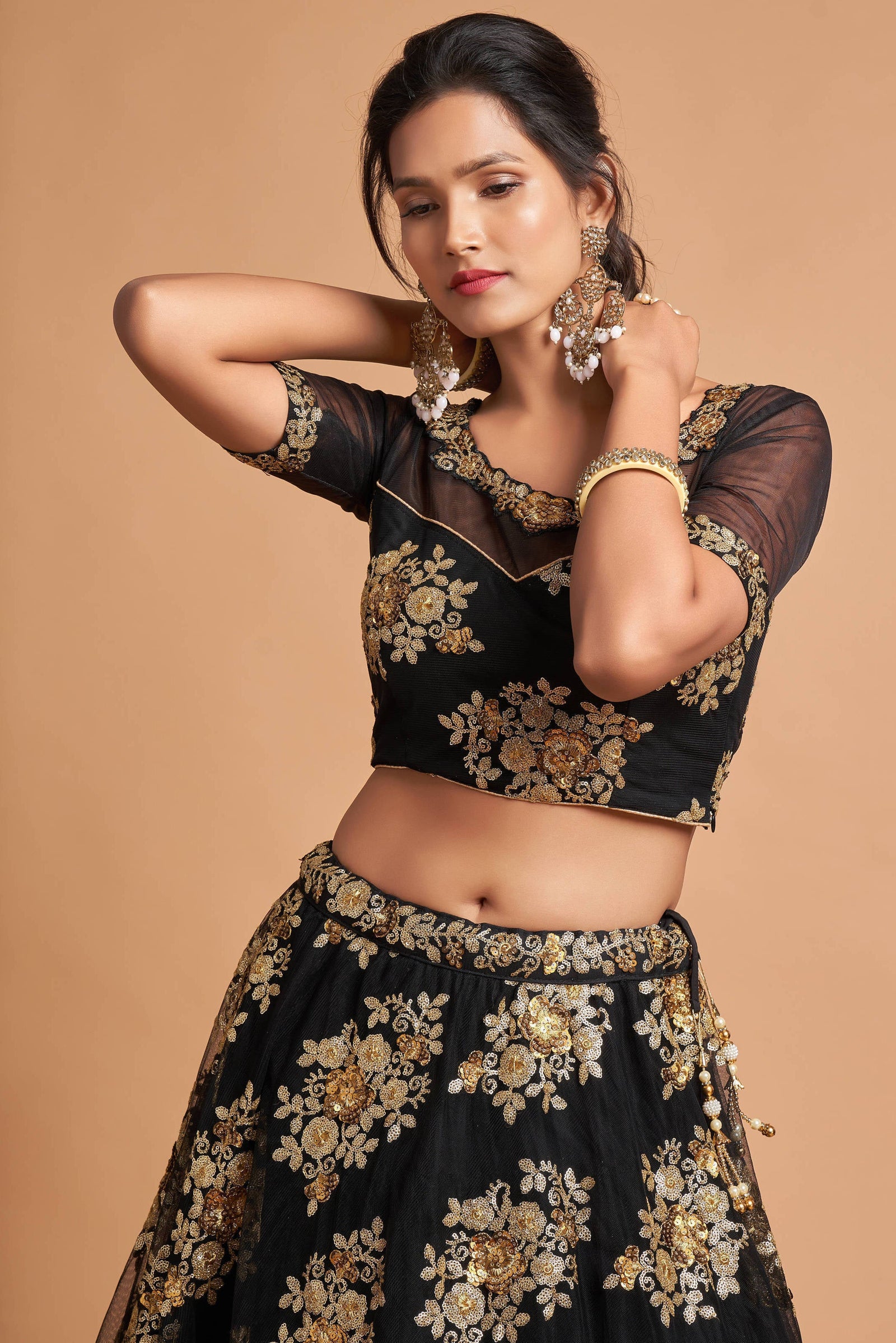 Charming Black Zari Embroidered Net Wedding Wear Lehenga Choli ClothsVilla