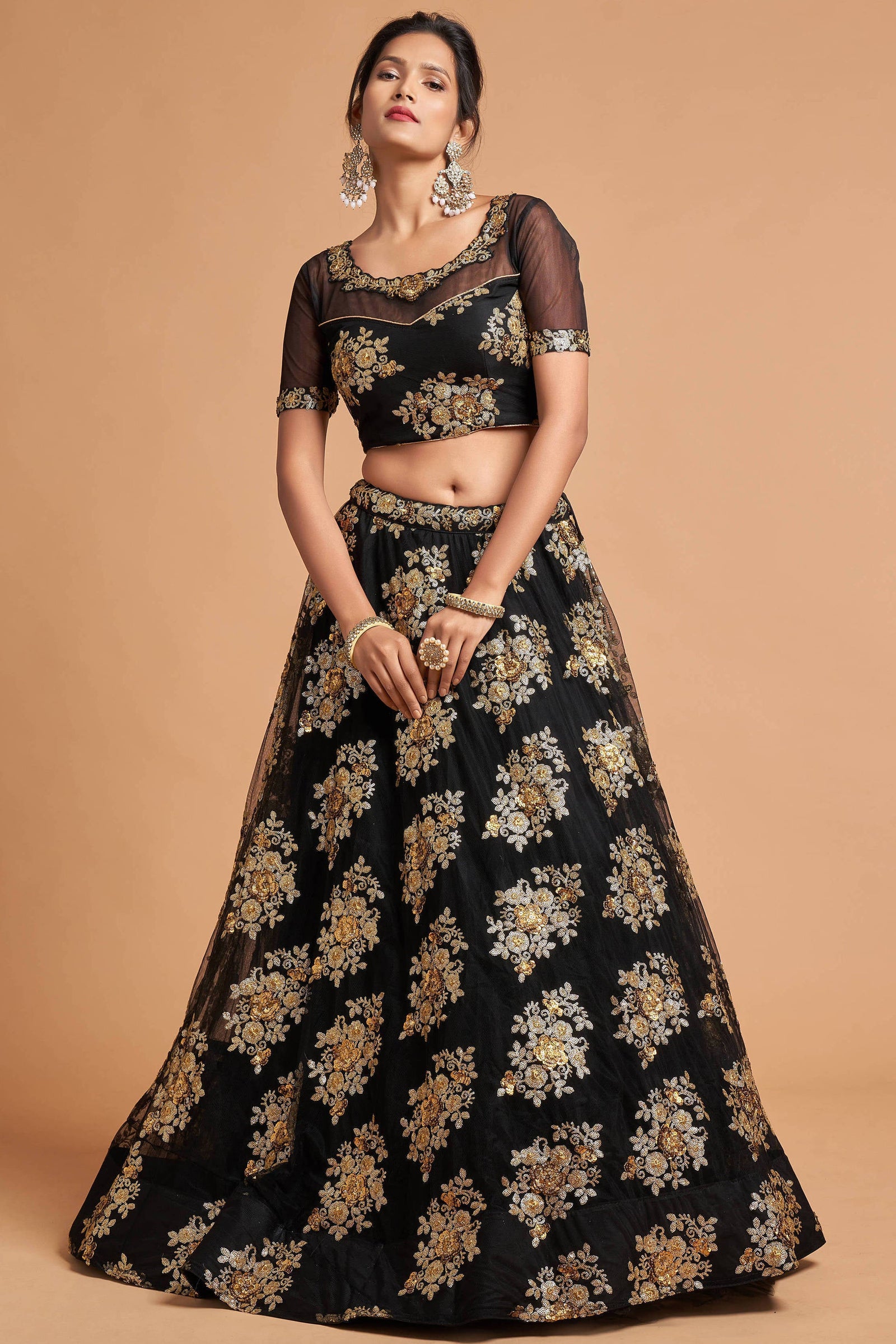 Charming Black Zari Embroidered Net Wedding Wear Lehenga Choli ClothsVilla