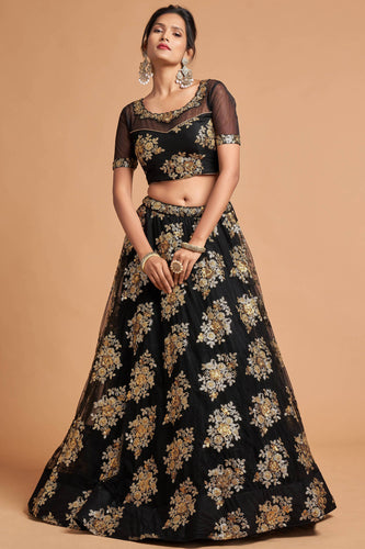 Charming Black Zari Embroidered Net Wedding Wear Lehenga Choli ClothsVilla