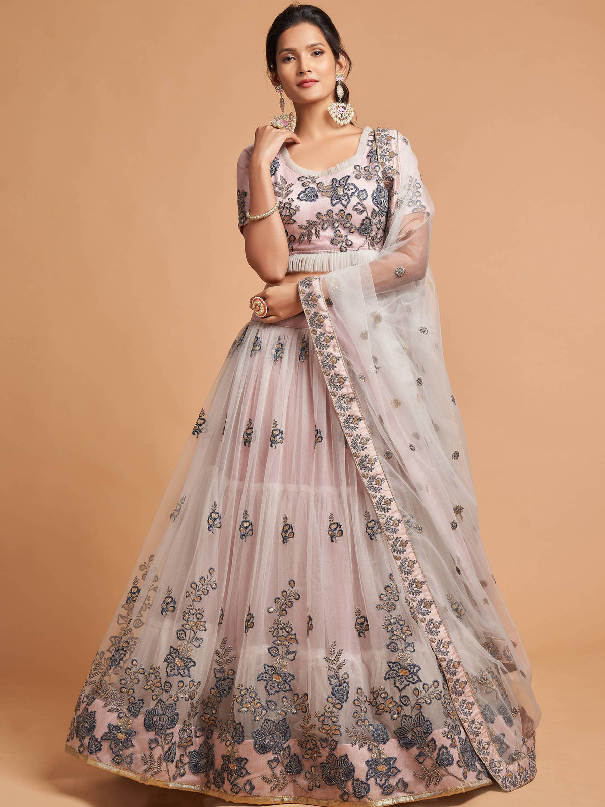 Stunning Grey Zari Embroidered Net Wedding Wear Lehenga Choli ClothsVilla Main image