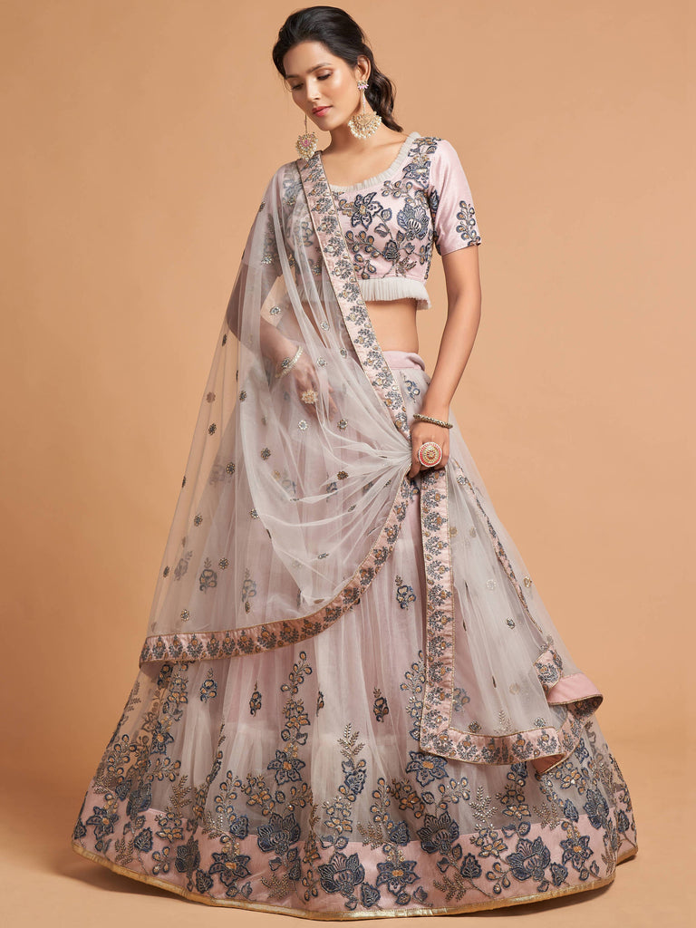 Stunning Grey Zari Embroidered Net Wedding Wear Lehenga Choli ClothsVilla
