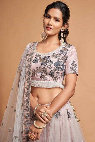 Stunning Grey Zari Embroidered Net Wedding Wear Lehenga Choli ClothsVilla