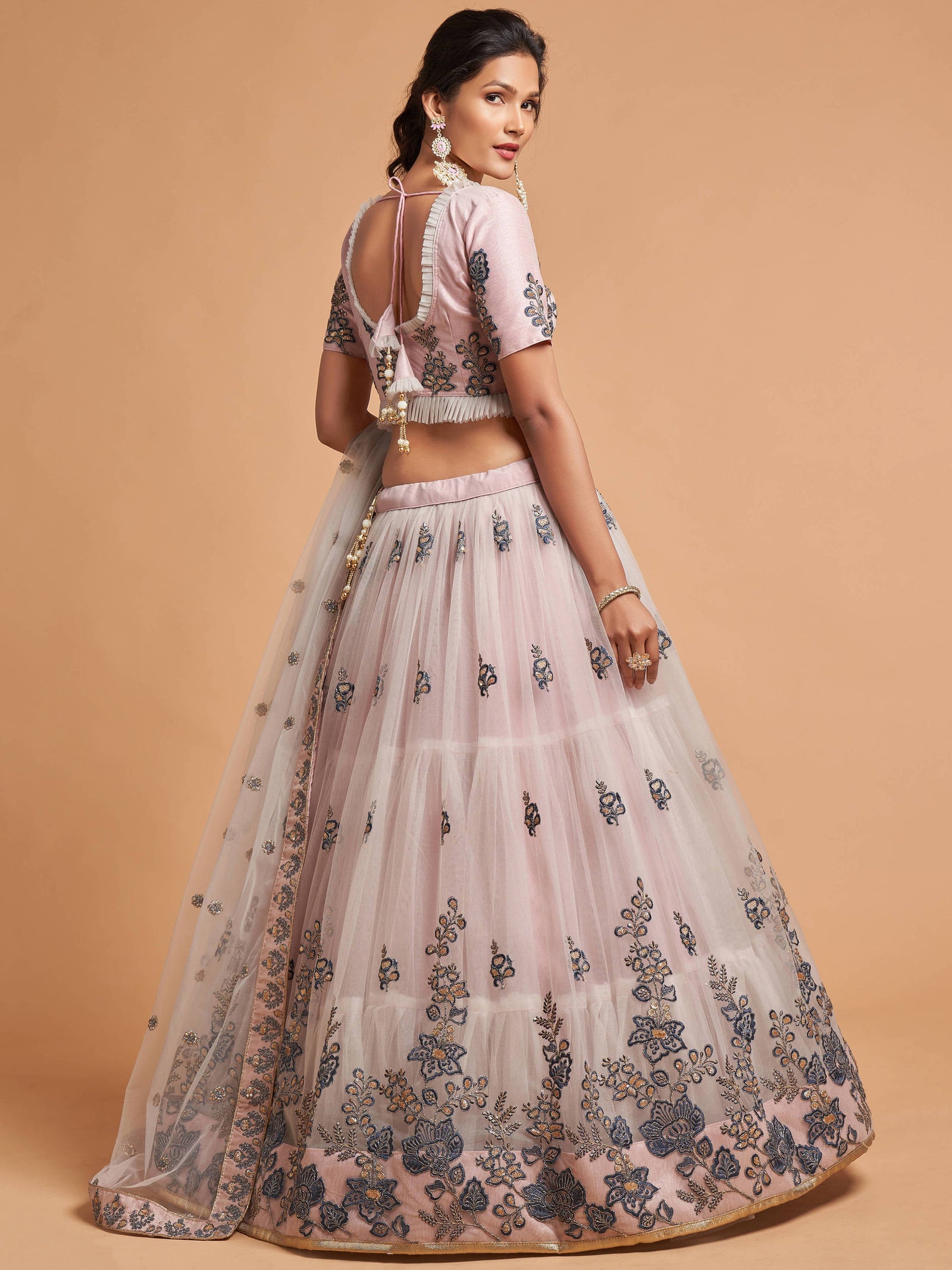 Stunning Grey Zari Embroidered Net Wedding Wear Lehenga Choli ClothsVilla