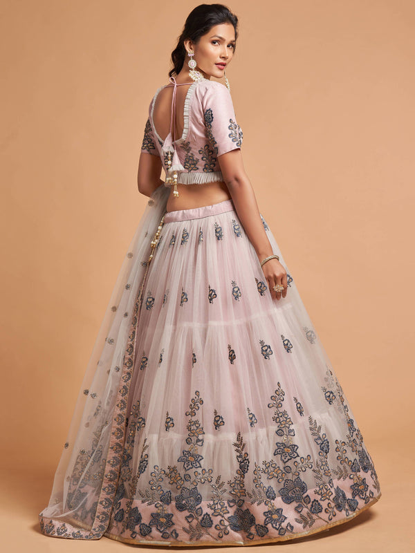 Stunning Grey Zari Embroidered Net Wedding Wear Lehenga Choli ClothsVilla