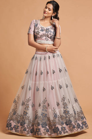 Stunning Grey Zari Embroidered Net Wedding Wear Lehenga Choli ClothsVilla