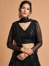 Load image into Gallery viewer, Shocking Black Sequence Embroidered Party Wear Net Lehenga Choli ClothsVilla
