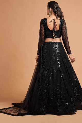 Shocking Black Sequence Embroidered Party Wear Net Lehenga Choli ClothsVilla