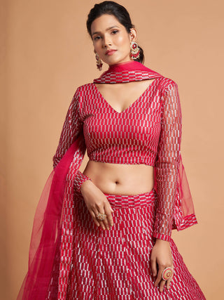 Luxurious Hot Pink Thread Embroidery Net Party wear Lehenga Choli ClothsVilla