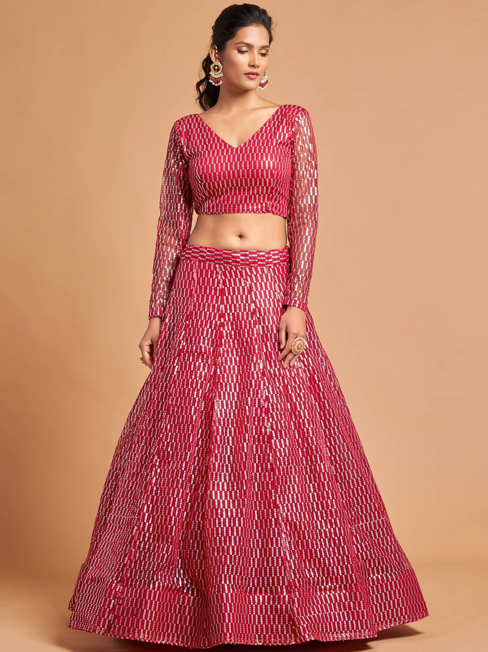 Luxurious Hot Pink Thread Embroidery Net Party wear Lehenga Choli ClothsVilla