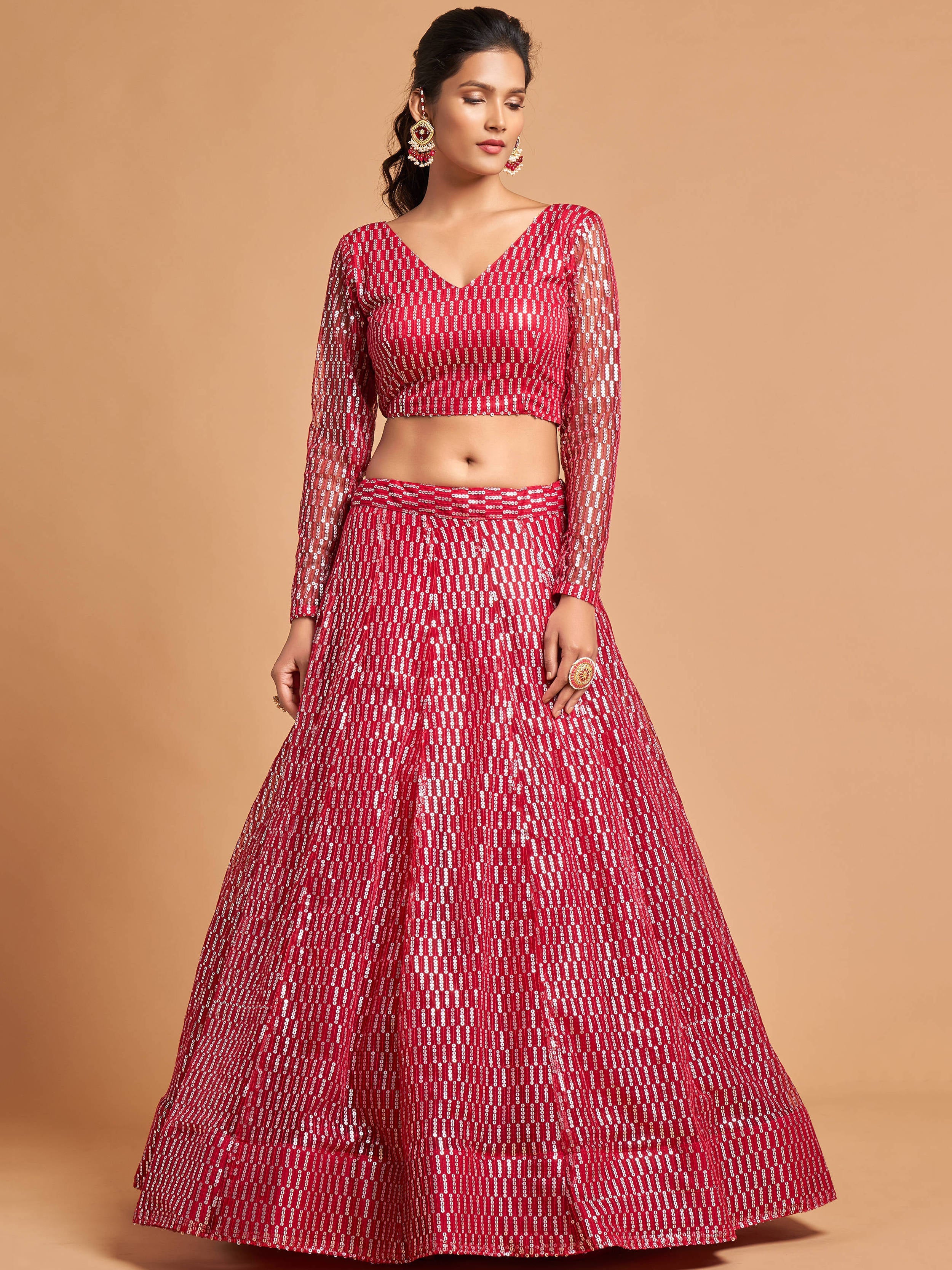 Luxurious Hot Pink Thread Embroidery Net Party wear Lehenga Choli ClothsVilla