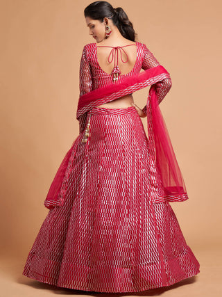 Luxurious Hot Pink Thread Embroidery Net Party wear Lehenga Choli ClothsVilla