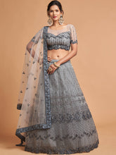 Load image into Gallery viewer, Unique Grey Zari Embroidery Party Wear Net Lehenga Choli ClothsVilla