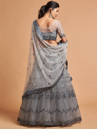 Unique Grey Zari Embroidery Party Wear Net Lehenga Choli ClothsVilla